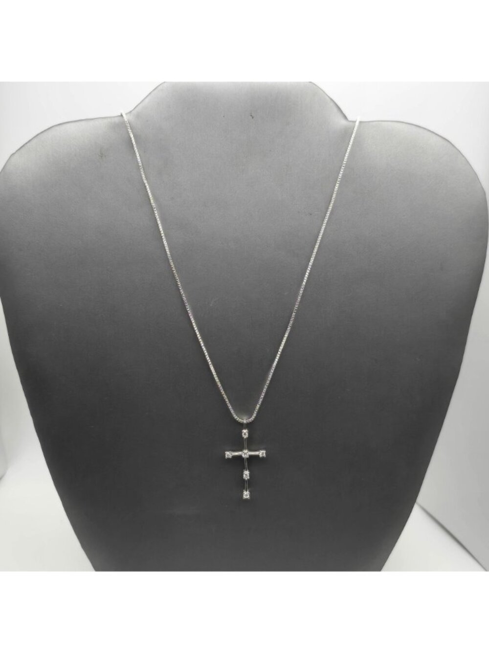 Ross-Simons Sterling Silver CZ Stick Cross Pendant Necklace 24" Box Chain - Picture 3 of 9